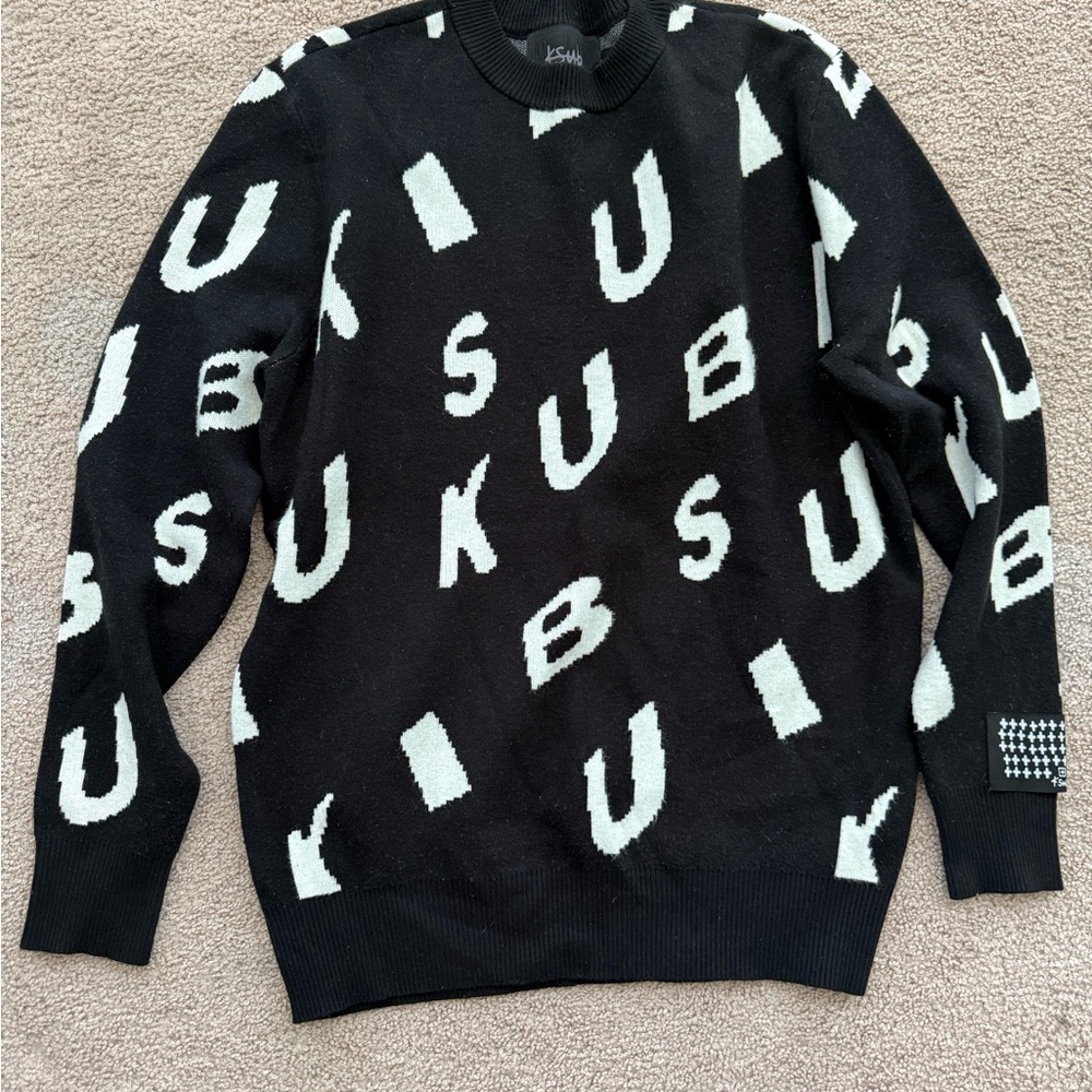 Ksubi Black and White Crewneck Sweater with Graphic Design